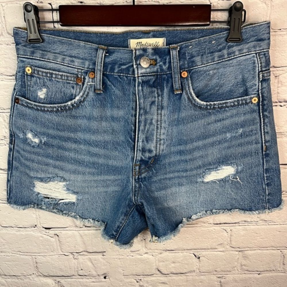 Madewell Relaxed Denim Shorts Distressed Cut Off Raw‎ Hem size 25
